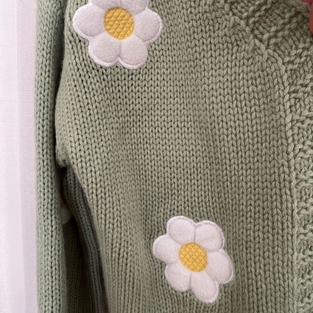 SHEIN Floral Cardigan – Cropped, Green & White Cottagecore - Picture 2 of 4